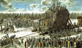 1770 год. Действие машины для перевозки «Гром-камня». Гравюра по чертежам Юрия Фельтена..jpg